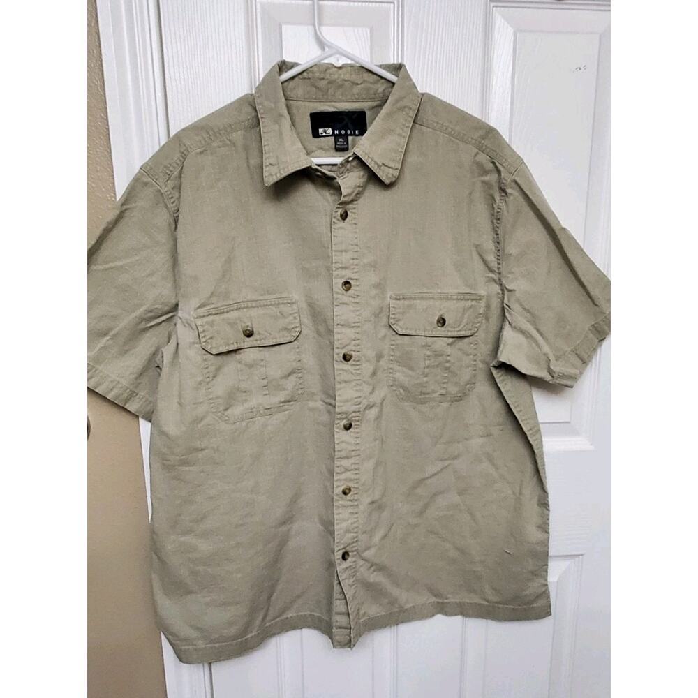 Hobie XL Short Sleeve Button Up Shirt Khaki Tan Utility Outdoor Casual